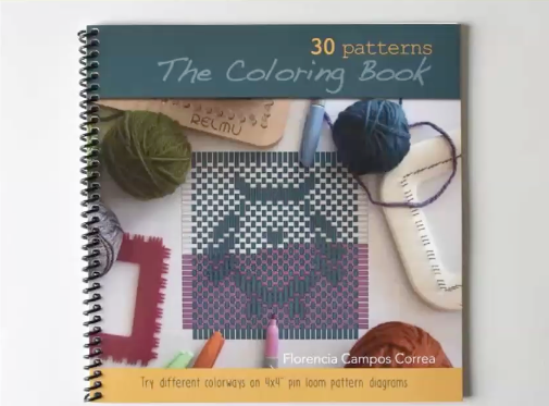 Spray-bound book with picture of a hand-colored pin loom pattern design