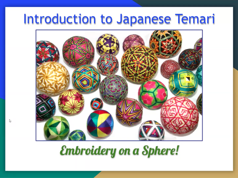 Slide showing a picture of many colorful Temari balls